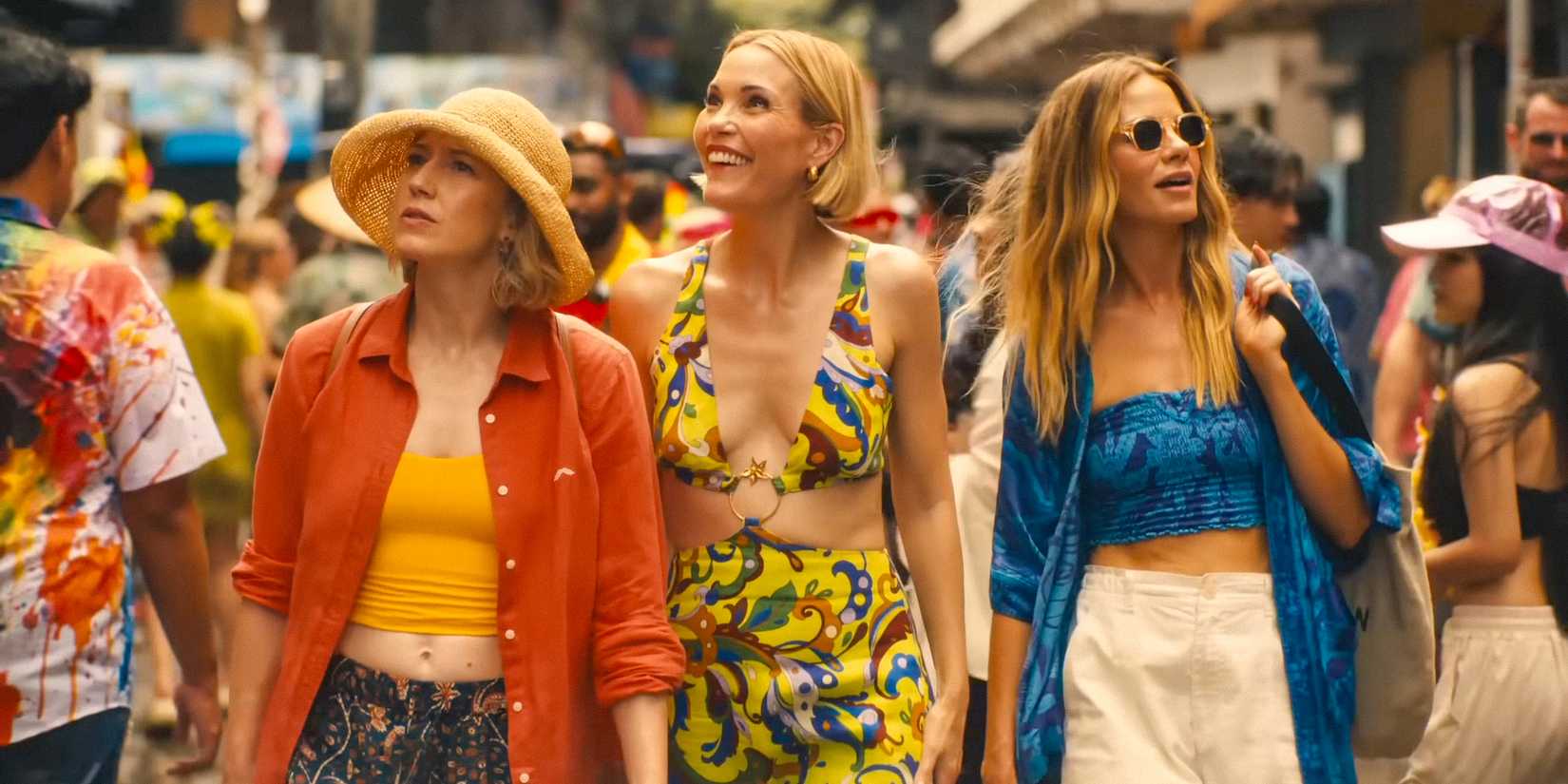 Carrie Coon, Leslie Bibb, and Michelle Monaghan in The White Lotus season 3