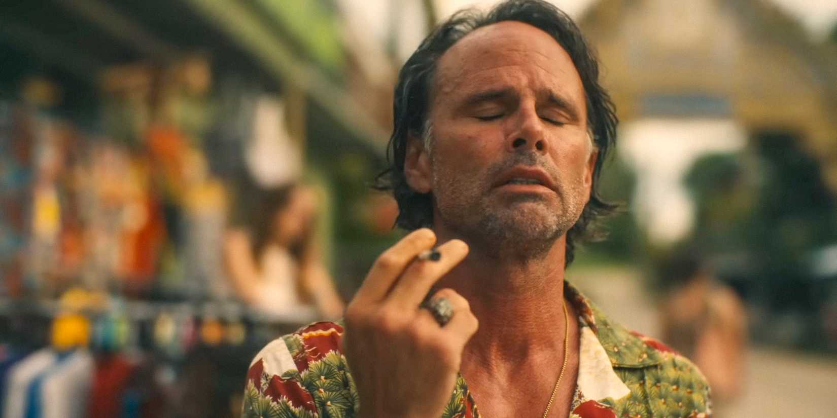 Walton Goggins with his eyes closed in The White Lotus season 3