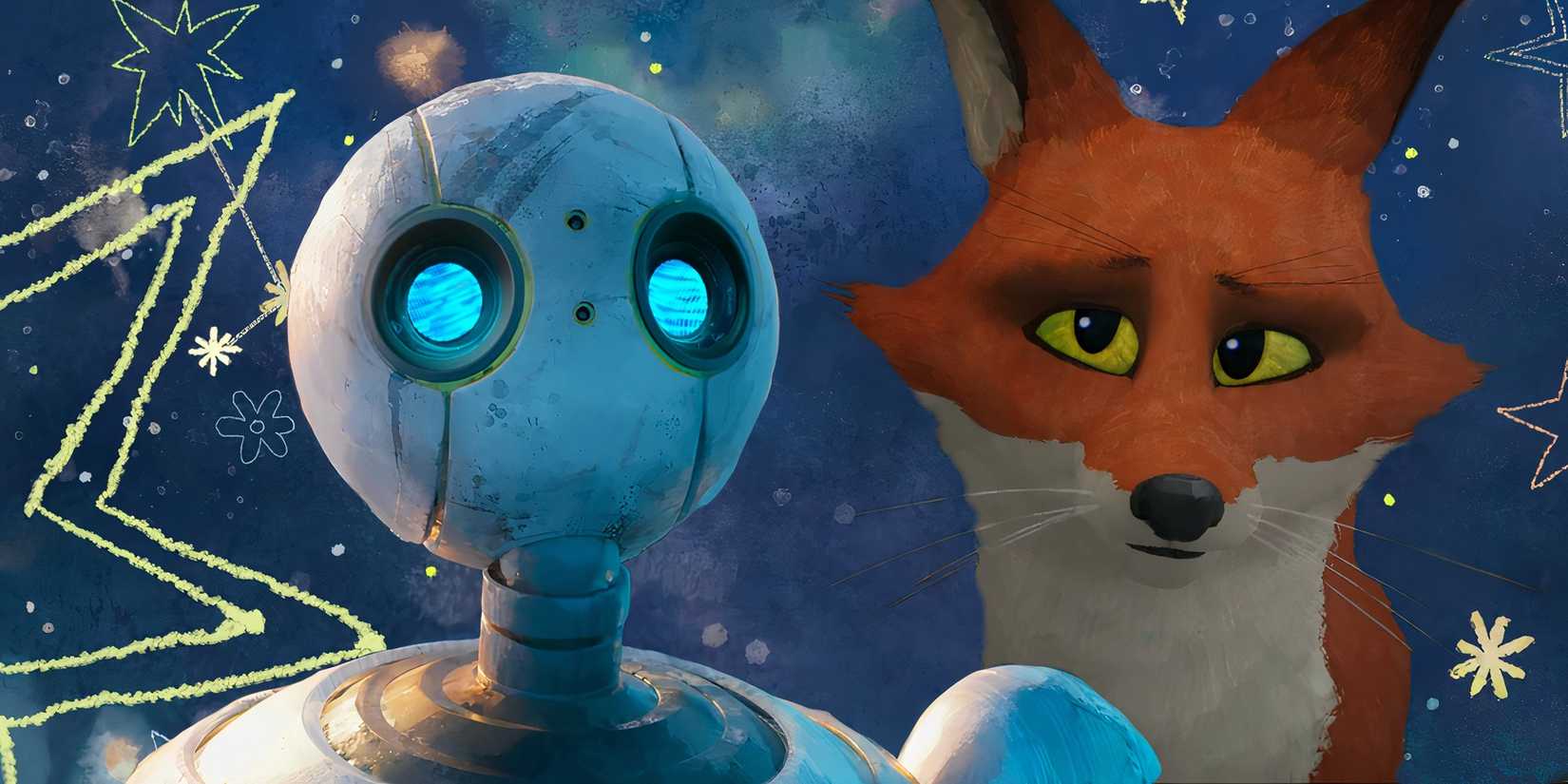 Roz and Fink imagery from The Wild Robot.