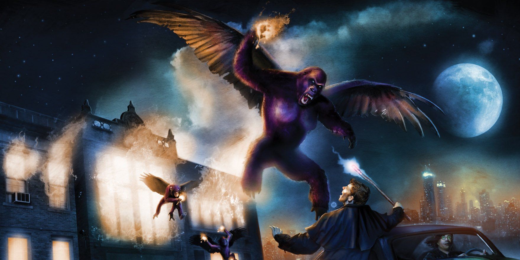 Harry Dresden versus a flying gorilla monster (from Dresden files RPG)