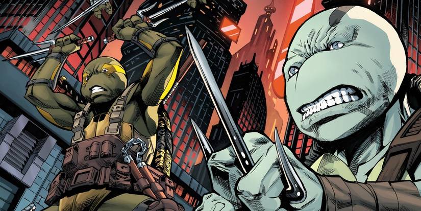 Two members of the TMNT's next generation of Turtles jumping into action.
