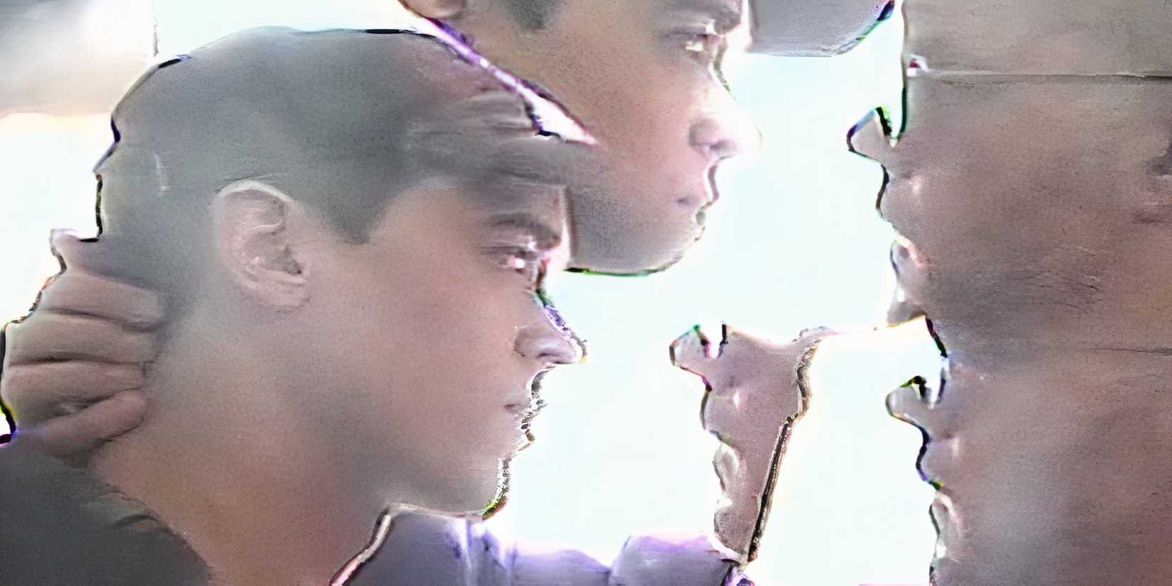 Tomy Blyth and Russell Tovey nearly kiss in Plainclothes