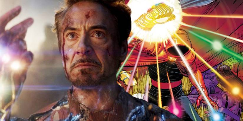 tony stark with infinity gauntlet and the hood with the infinity gauntlet