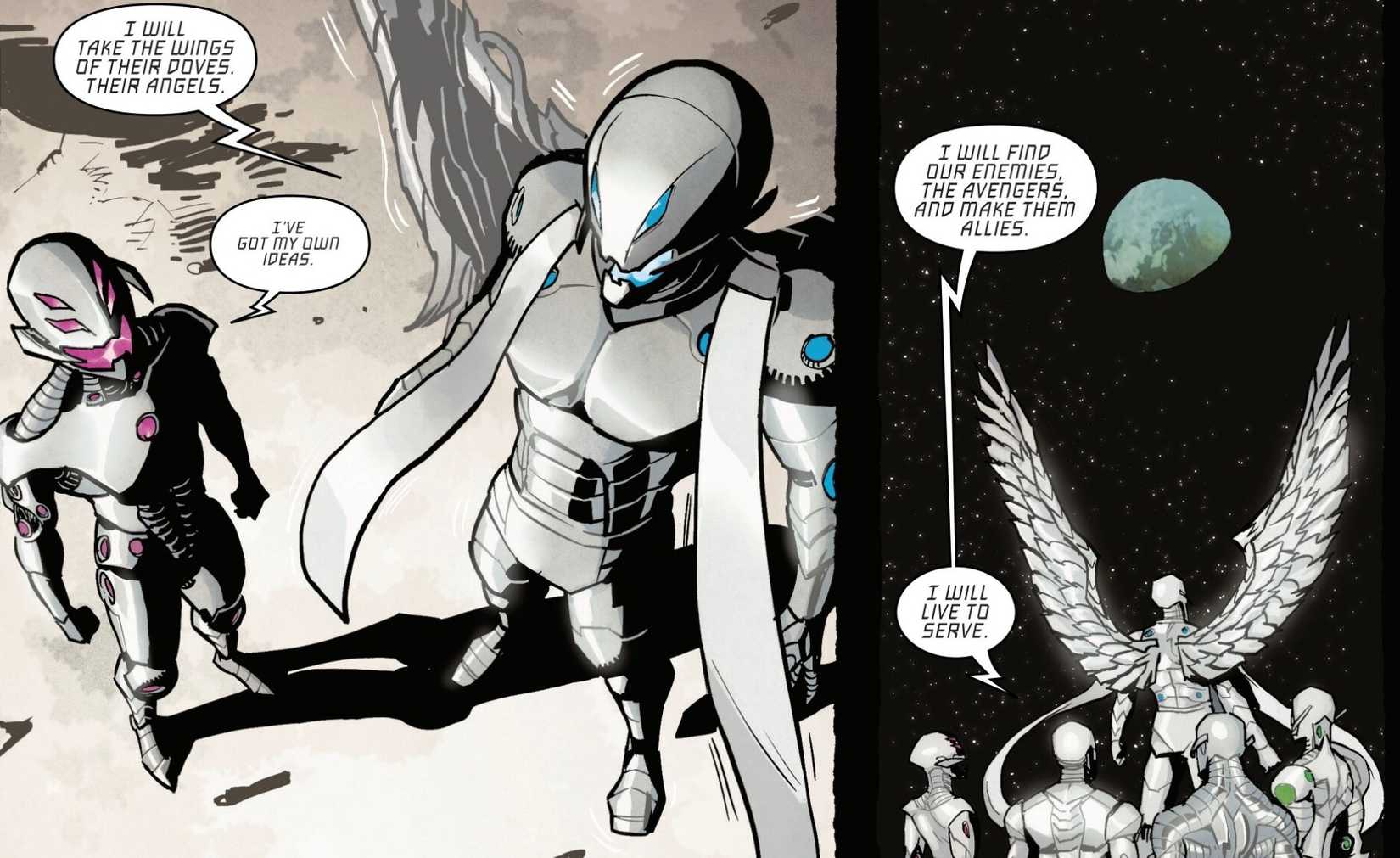 Two versions of Ultron discuss their plans while on the moon in West Coast Avengers (2024) #3-1