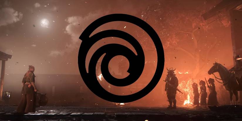 The Ubisoft logo over a battle scene from the Assassin's Creed Shadows story trailer