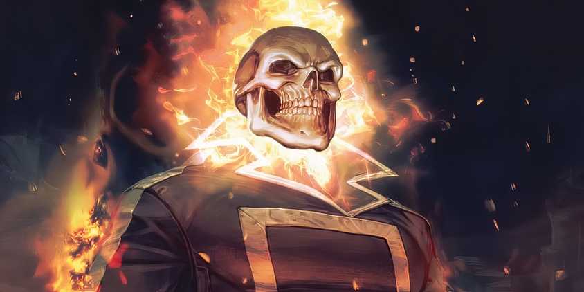 Ghost Rider engulfed in flames. 