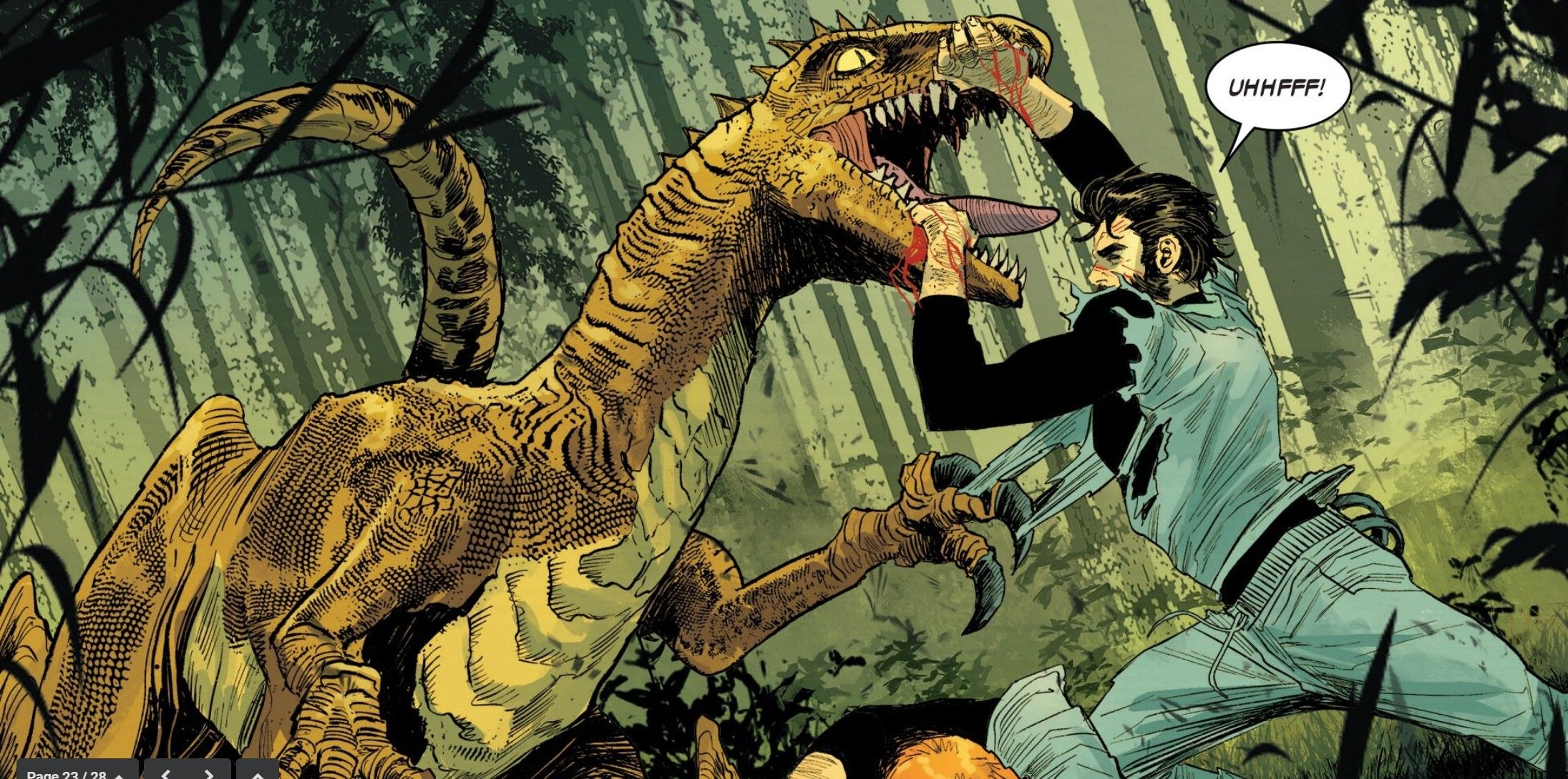 Ultimate Peter Parker fights a raptor in Ultimate Spider-Man (2024) #13