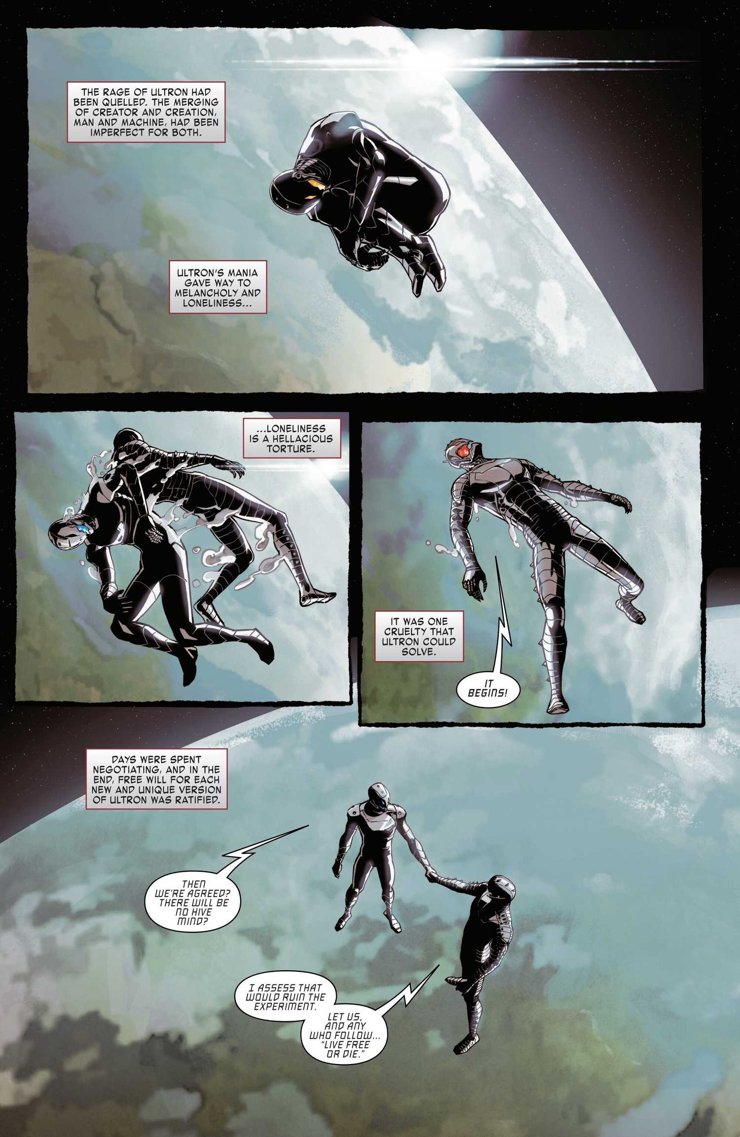 Ultron splits himself into independent copies while floating in space in West Coast Avengers (2024) #3