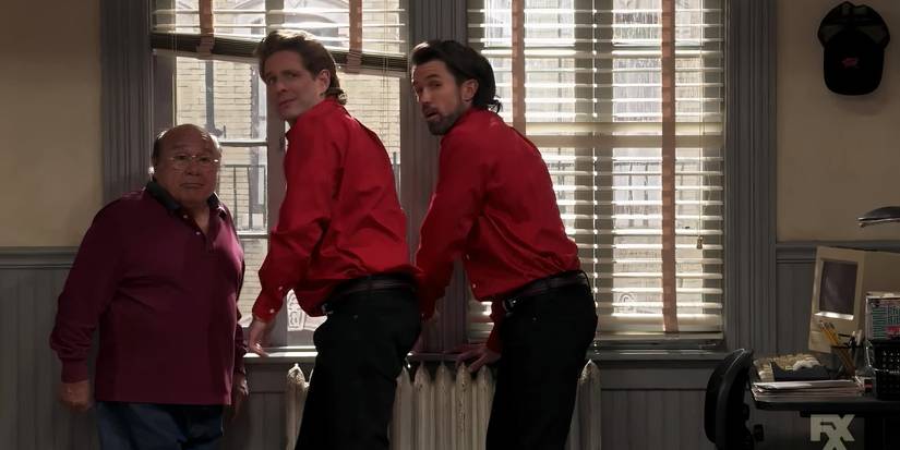 Frank, Dennis, and Mac parodying Seinfeld in the It's Always Sunny in Philadelphia episode "The Gang Does a Clip Show."