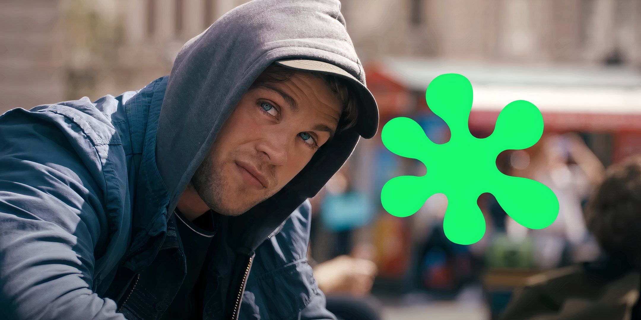 Leo Woodall in Prime Target next to a Rotten Tomatoes splat