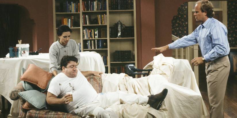 Frasier and Lilith looking after an injured Norm in the Cheers episode "The Norm Who Came to Dinner."