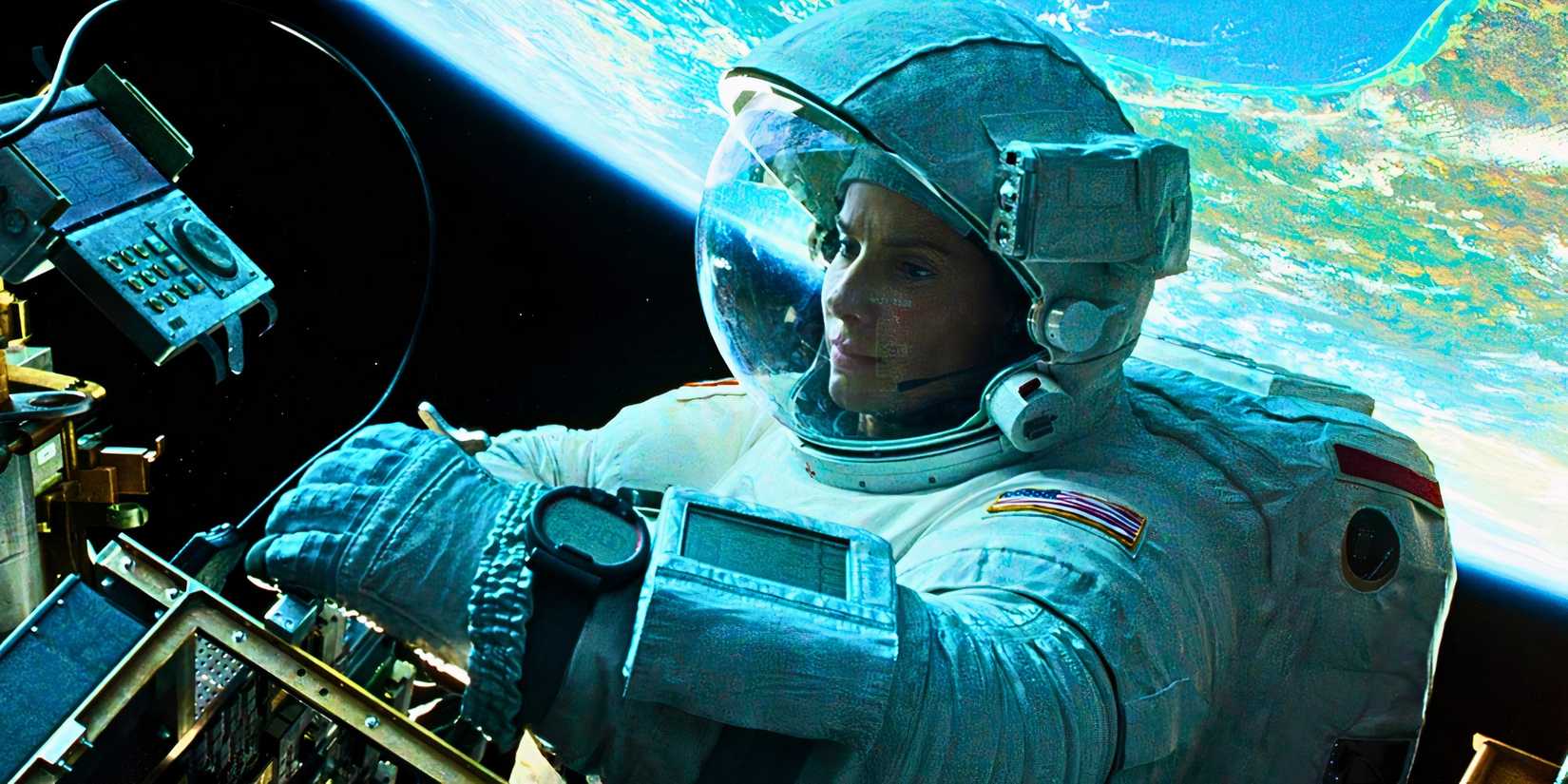 Sandra Bullock working as Dr. Ryan Stone in Gravity