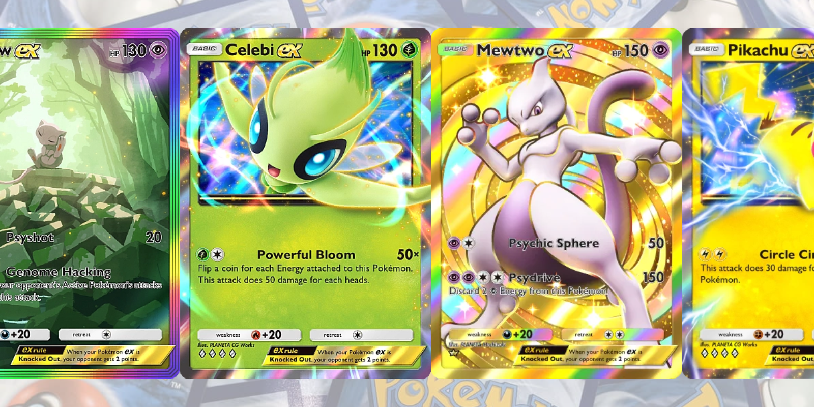 Pokemon TCG Pocket Celebi Mewtwo Pikachu and Mew EX cards