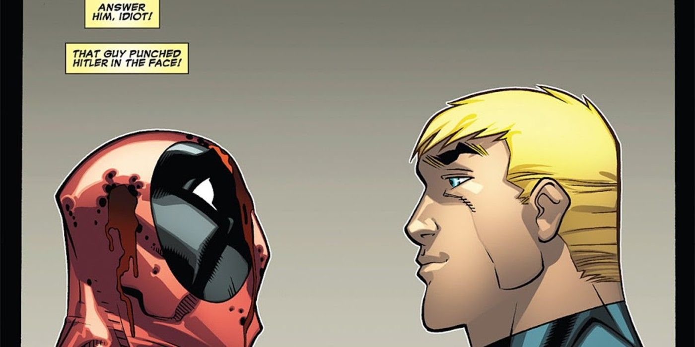 Wade Wilson conhece um clone de Steve Rogers Capitão América, que deu um soco no rosto de Hitler em Deadpool #27