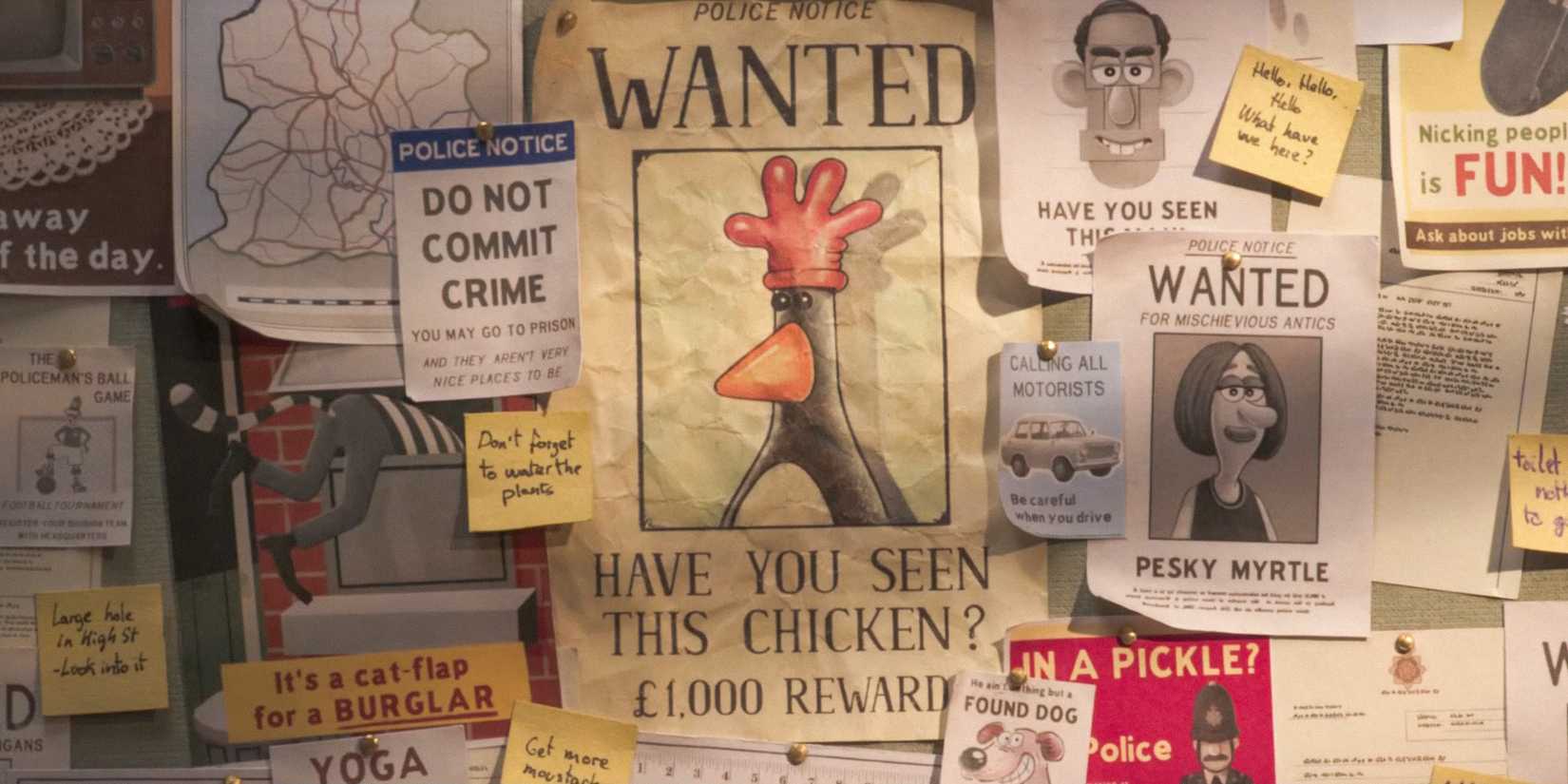 A wanted poster of Feathers McGraw in Wallace & Gromit: Vengeance Most Fowl