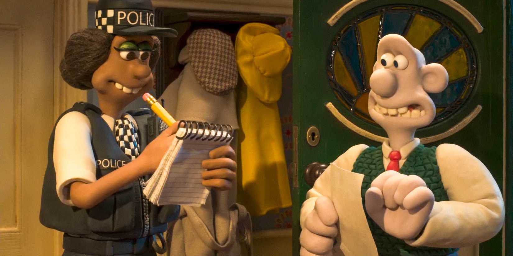 PC Mukherjee interrogates Wallace as a suspect in the recent robberies in the village in Wallace & Gromit: Vengeance Most Fowl