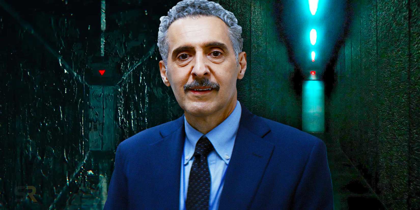 John Turturro as Irving with the hallway to the Testing Floor and painting in Severance