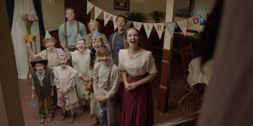 Lillian and the children laugh while looking up in WHen Hope Calls