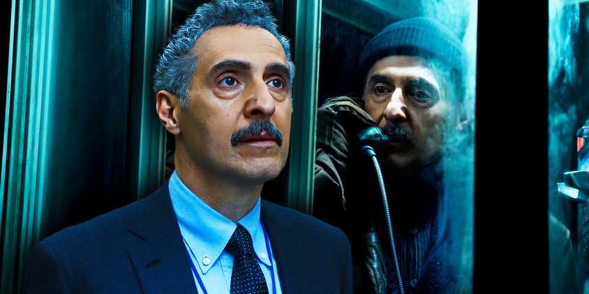 John Turturro as Irving looking to the right and speaking on the phone in Severance
