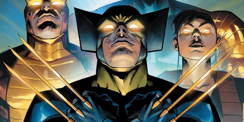 Wolverine with glowing-gold eyes and claws.