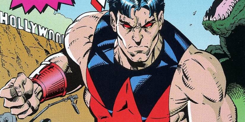 Comic book art: A drawing of Wonder Man charging at the reader