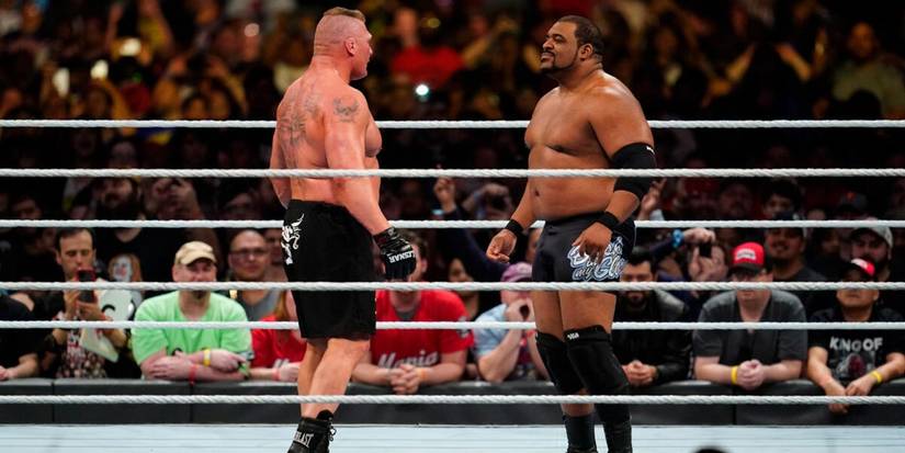 WWE Champion Brock Lesnar staredown with Keith Lee at Royal Rumble 2020