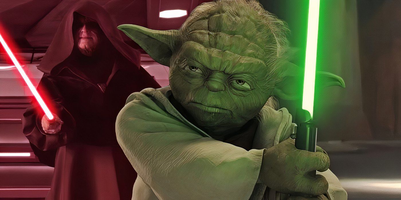 Star Wars' Yoda with Emperor Palpatine behind him.