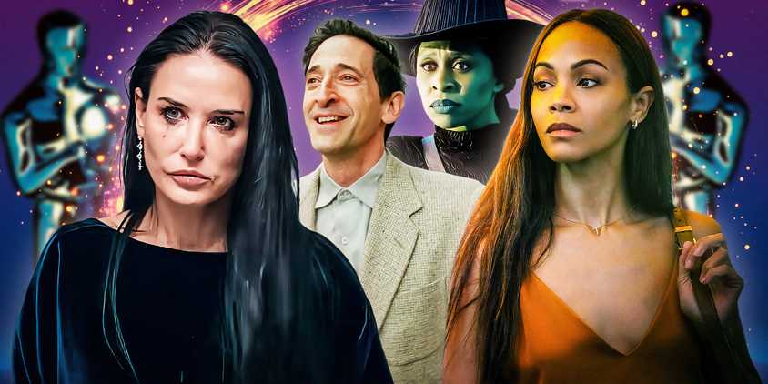 Zoe-Saldana-from-Emila-Perez,-Adrian-Brody-from-The-Brutalist,-Demi-Moore-from-The-Substance,-and-Cynthia-Erivo-from-Wicked