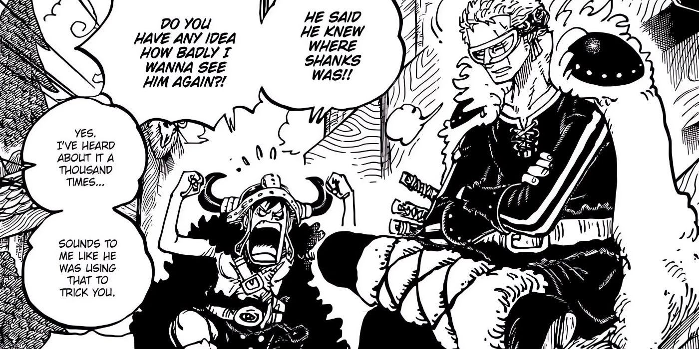 Zoro duvidando do conhecimento de Loki sobre a localização de Shanks.