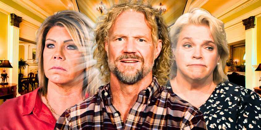 montage of meri, kody, and janelle brown from sisters wives with a big house background