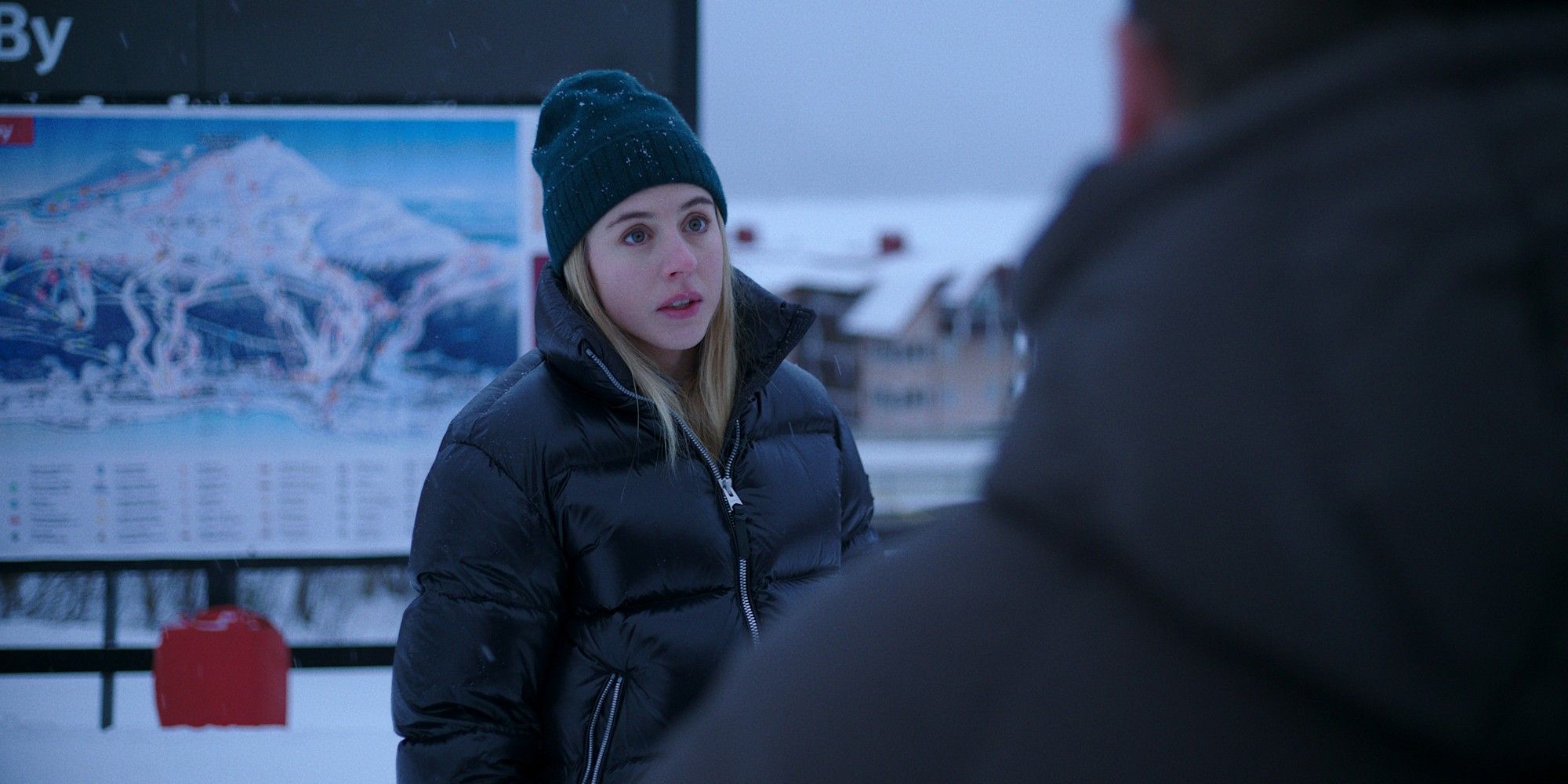 A woman standing in the cold in The Åre Murders