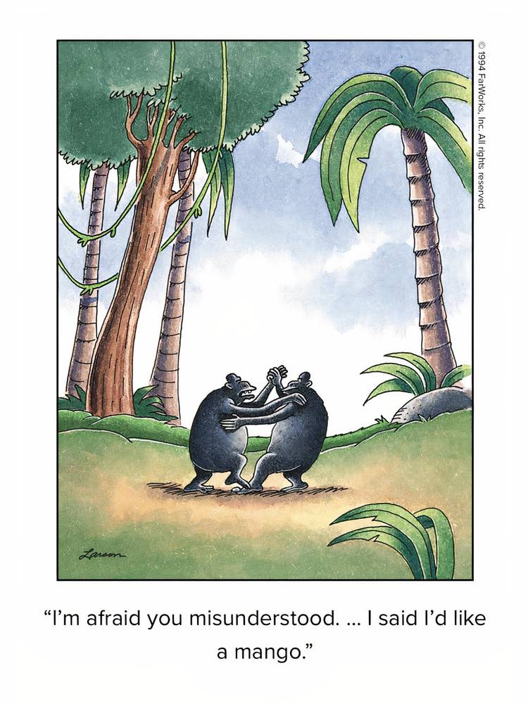 Two apes dancing together in The Far Side.
