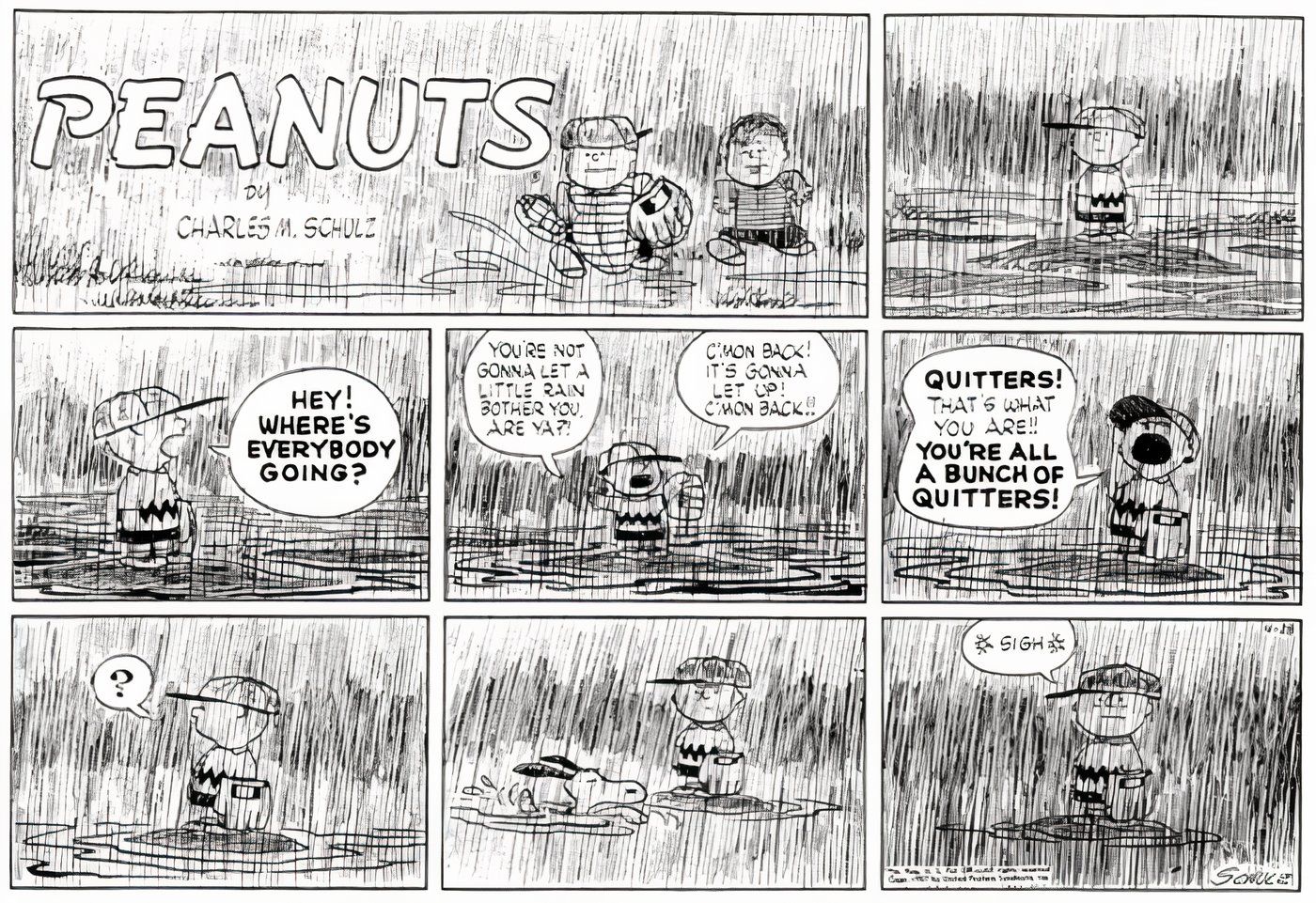 La partita di baseball di Charlie Brown in Arachis Rains.