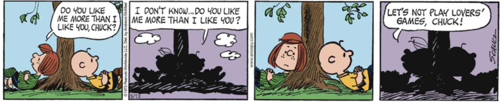 Peppermint Patty and Charlie Brown laying under a tree.