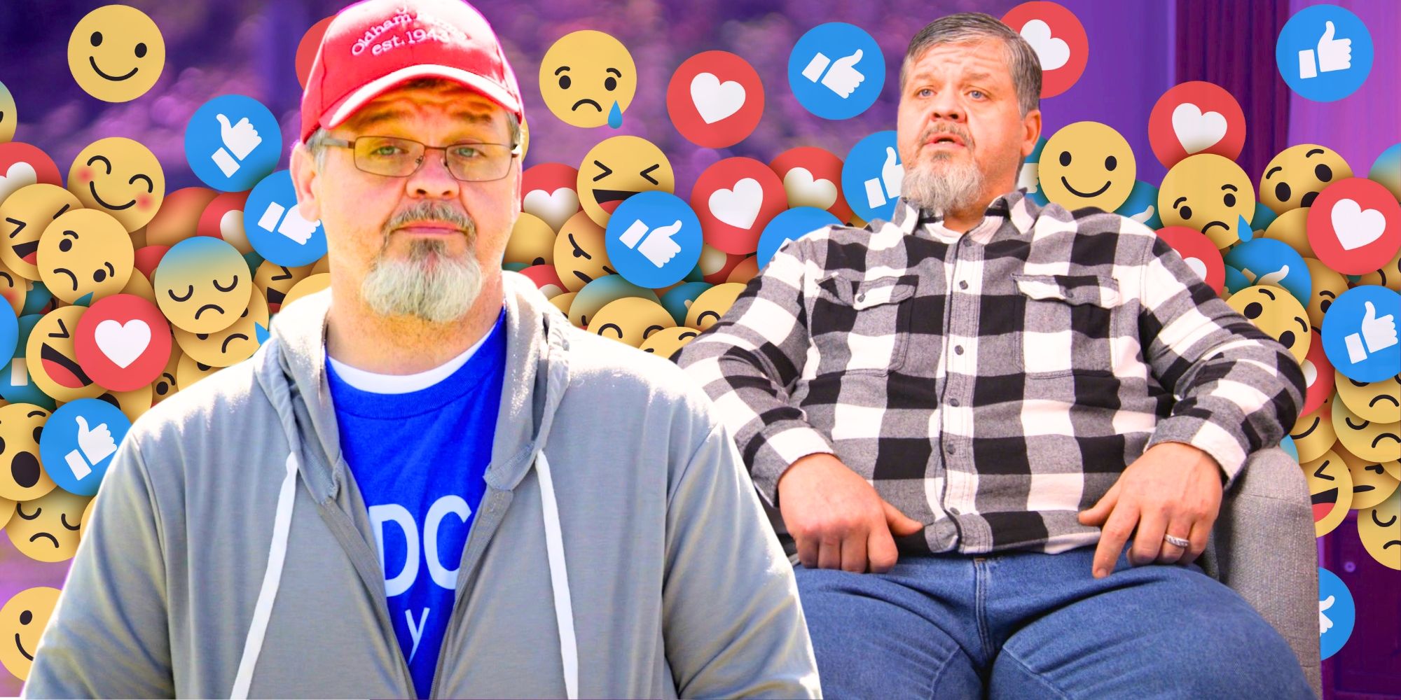 1000-Lb Sisters’ Chris Combs looks serious in front of several face emojis, heart emojis and thumbs up.