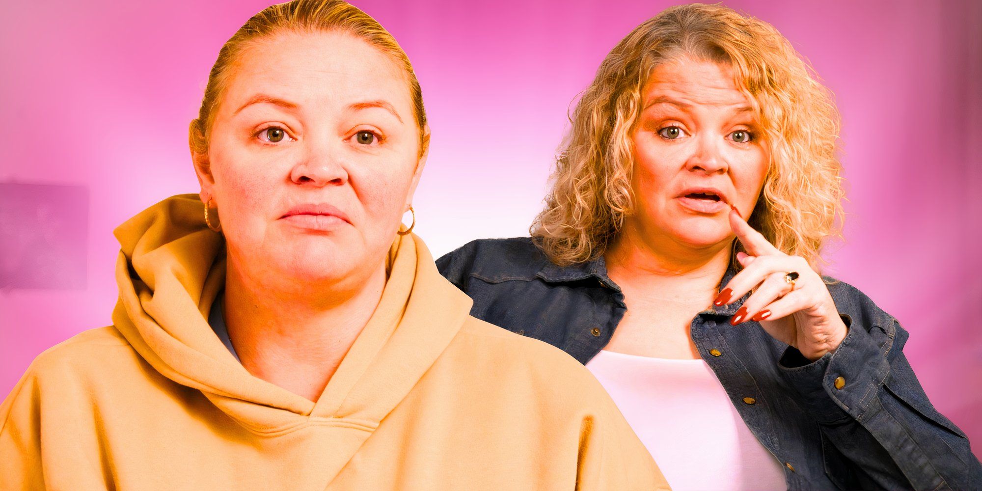 1000-Lb Sisters Amanda Halterman serious in yellow hoodie and talking in leather jacket
