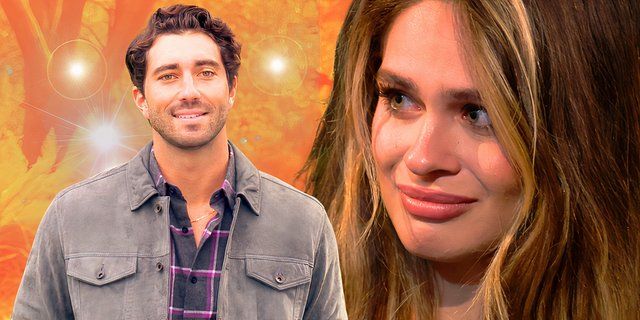 The Bachelor Joey Graziadei looking contemplative and kelsey Anderson looking at him