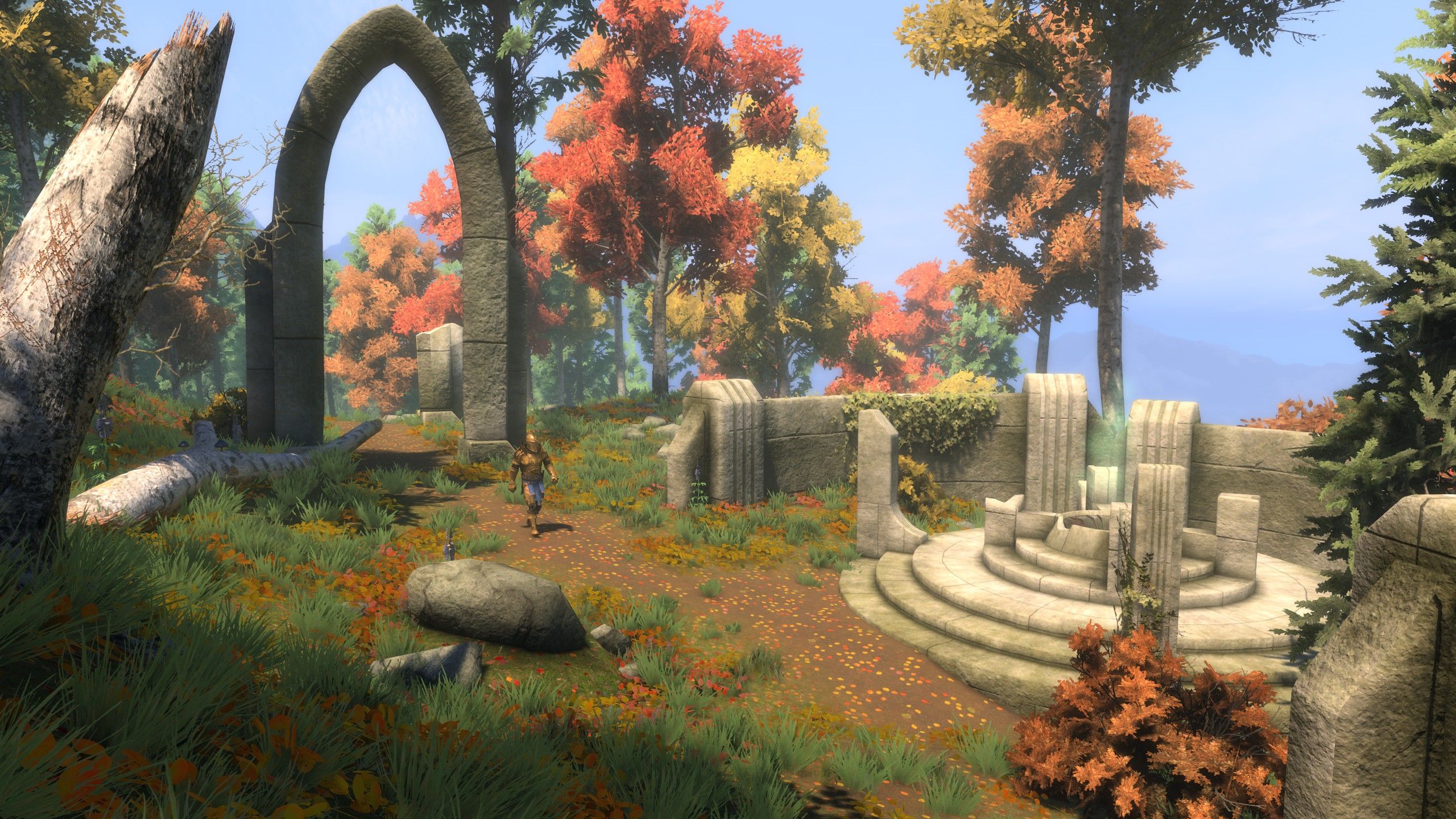 Skyblivion screenshot of an arch and pillars in a clearing