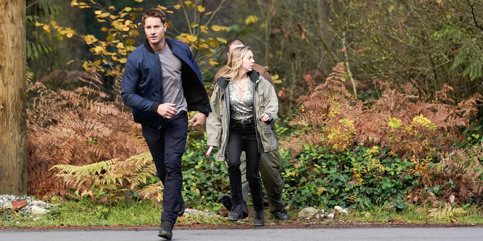 Justin Hartley as Colter Shaw and Sydney Scotia as Angie in Tracker season 2, episode 10