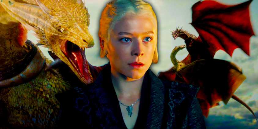 Rhaenyra and dragons battling from House of the Dragon season 2