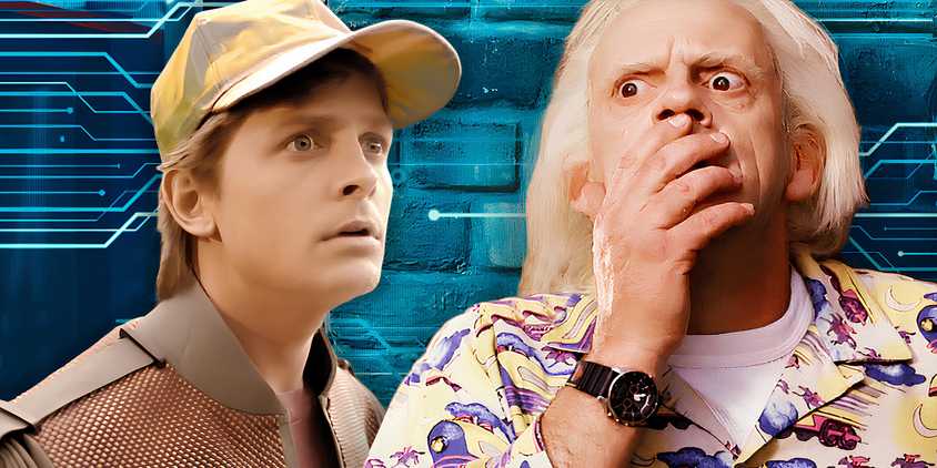 10 Things That Happen In Every Back To The Future Movie, with Marty McFly played by Michael J Fox and Doc Brown played by Christopher Lloyd