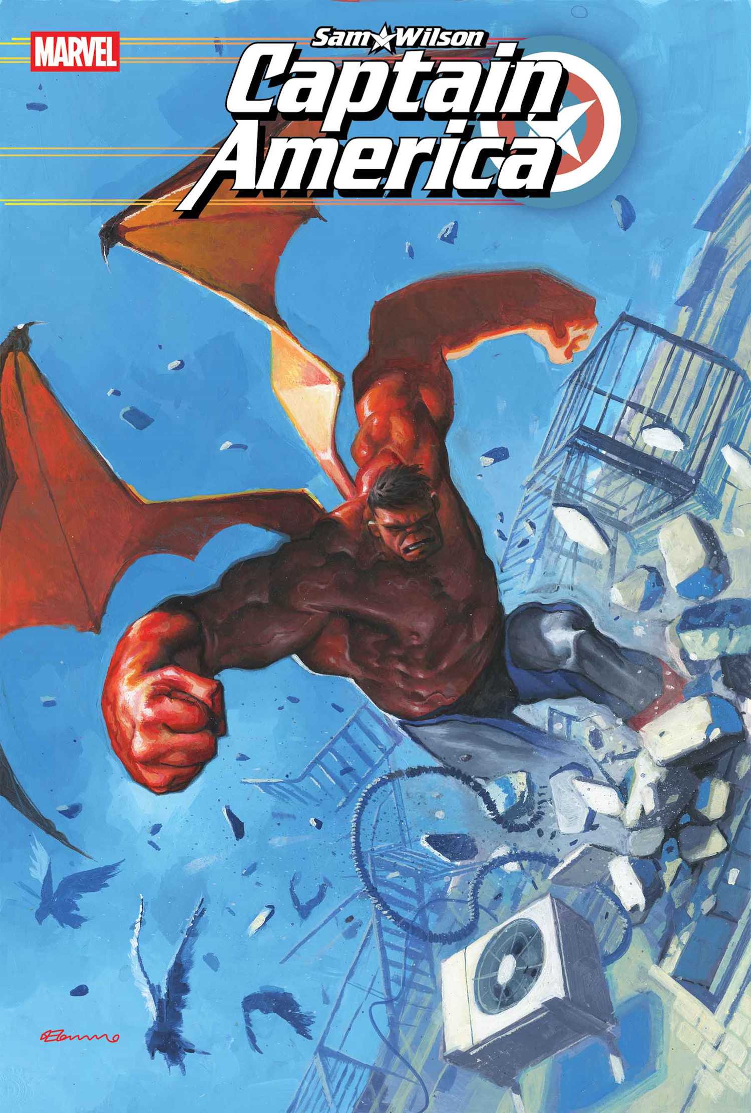 Sam Wilson: Captain America #5 variant cover by Fabrizio De Tommaso - Red Hulk flying with wings