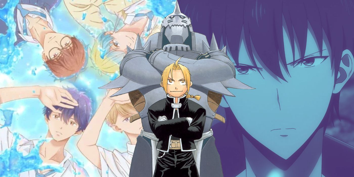 Anyway, I&rsquo;m Falling in Love With You and Solo Leveling posters behind Fullmetal Alchemist Brotherhood manga image