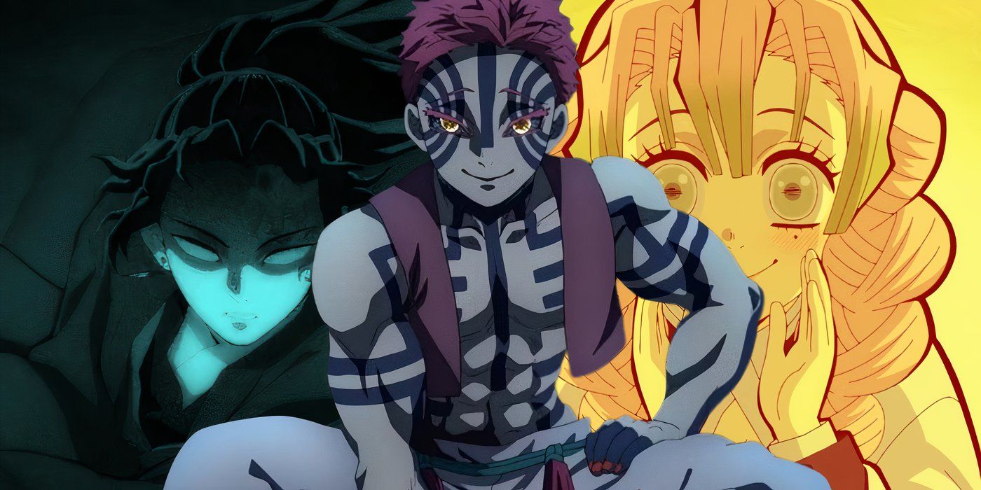 Yoriichi Tsugikuni, Akaza, and Mitsuri Kanroji Demon Slayer