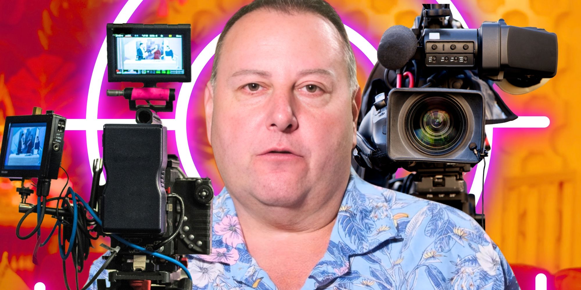 90 Day Fiancé&rsquo;s David Toborowsky is serious, with TV cameras on either side of him.