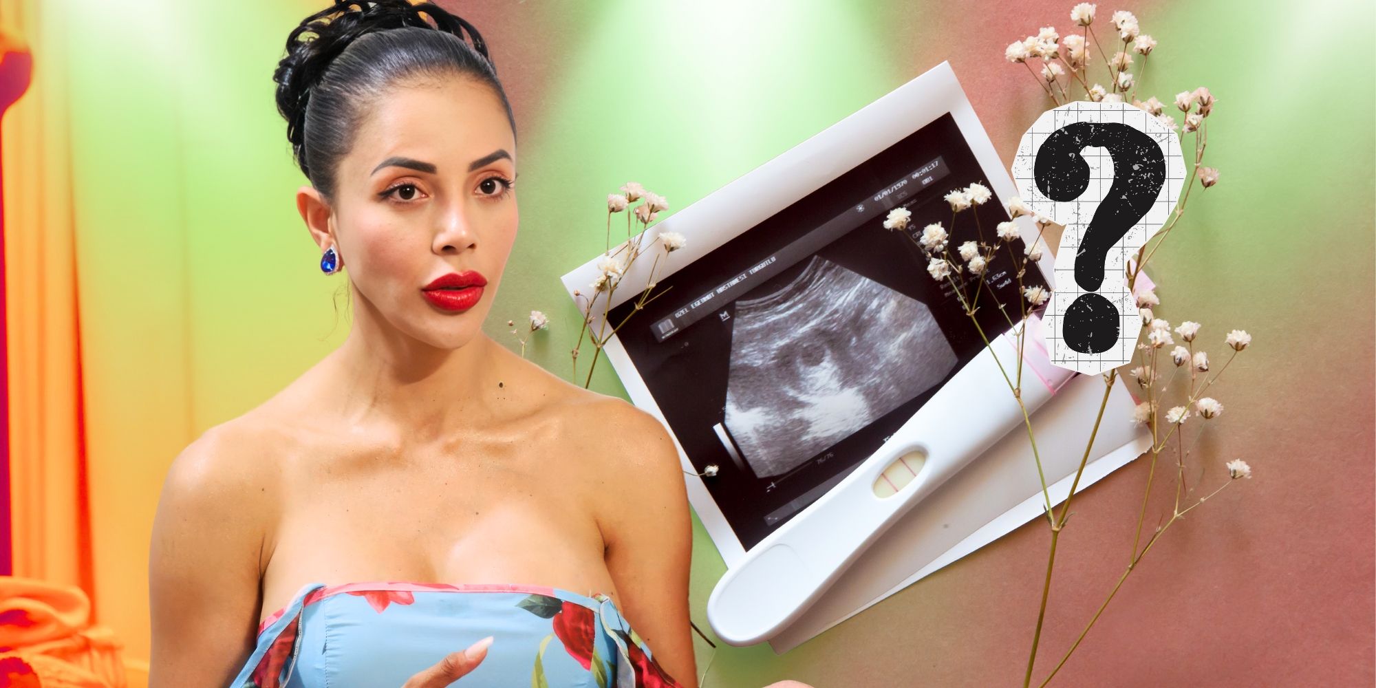 90 Day Fiancé’s Jasmine Pineda and a sonogram and pregnancy test next to a question mark