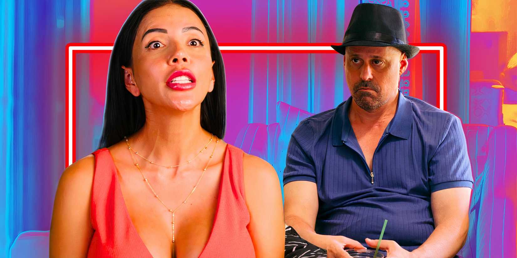 90 Day Fiancé Jasmine Pineda taking and Gino Palazzolo looking on, with sad face
