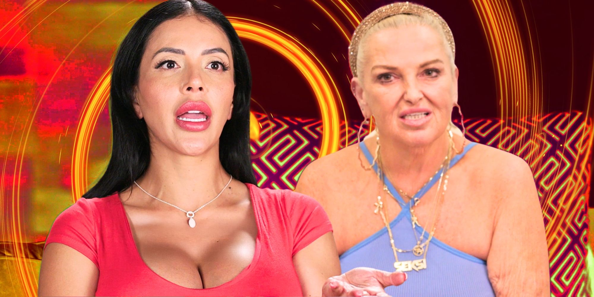 90 Day Fiance Jasmine Pineda &amp; Angela Deem in side by side images looking fiery