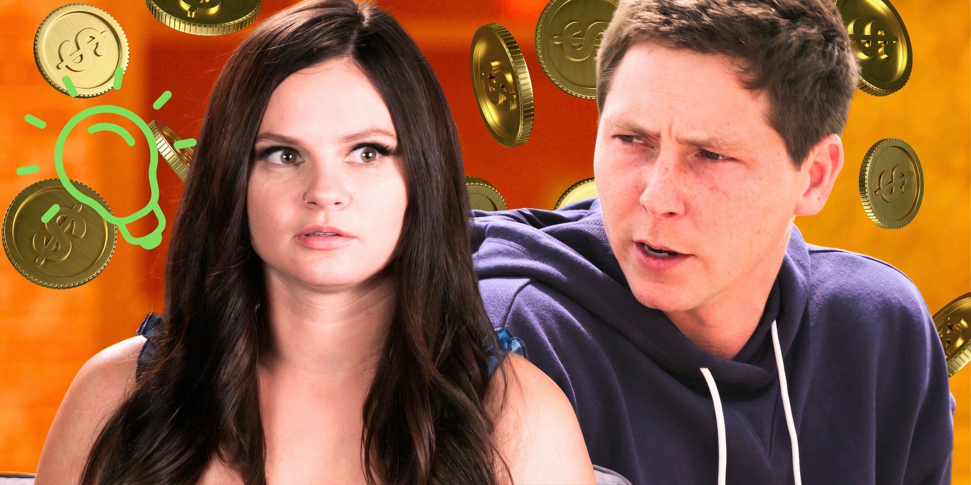 90 Day Fiancé Julia Trubkina Brandon Gibbs looking annoyed with coins in the background