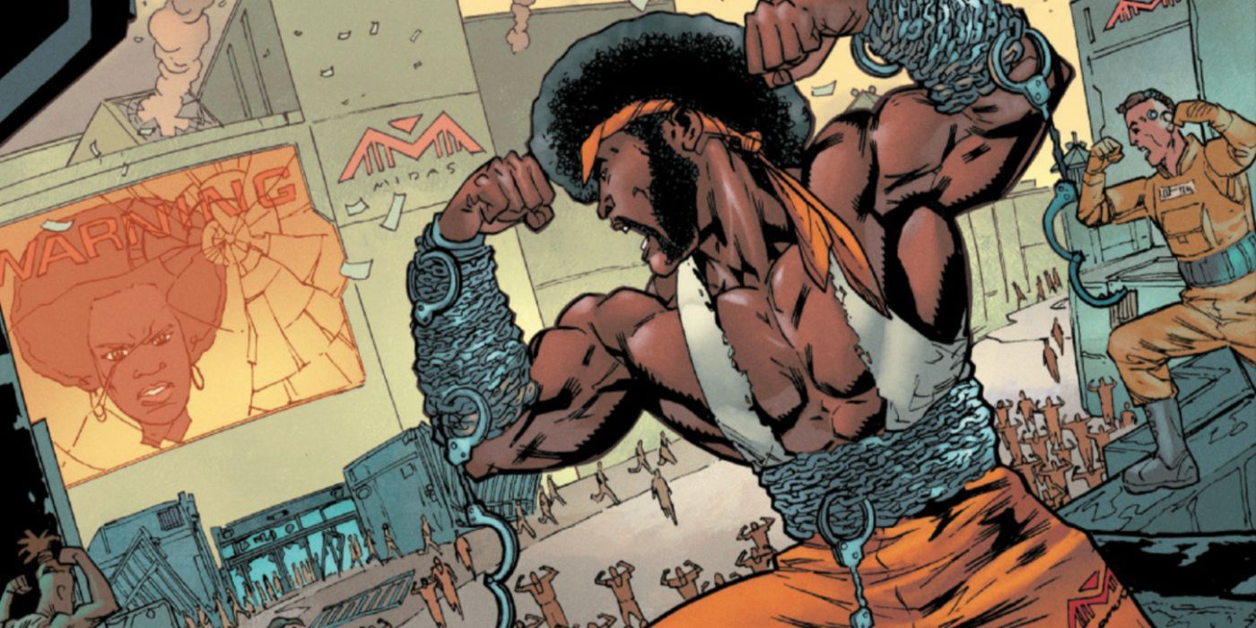 Ultimates #9 by Camp and Allen - Luke Cage flexes while leading a prison break